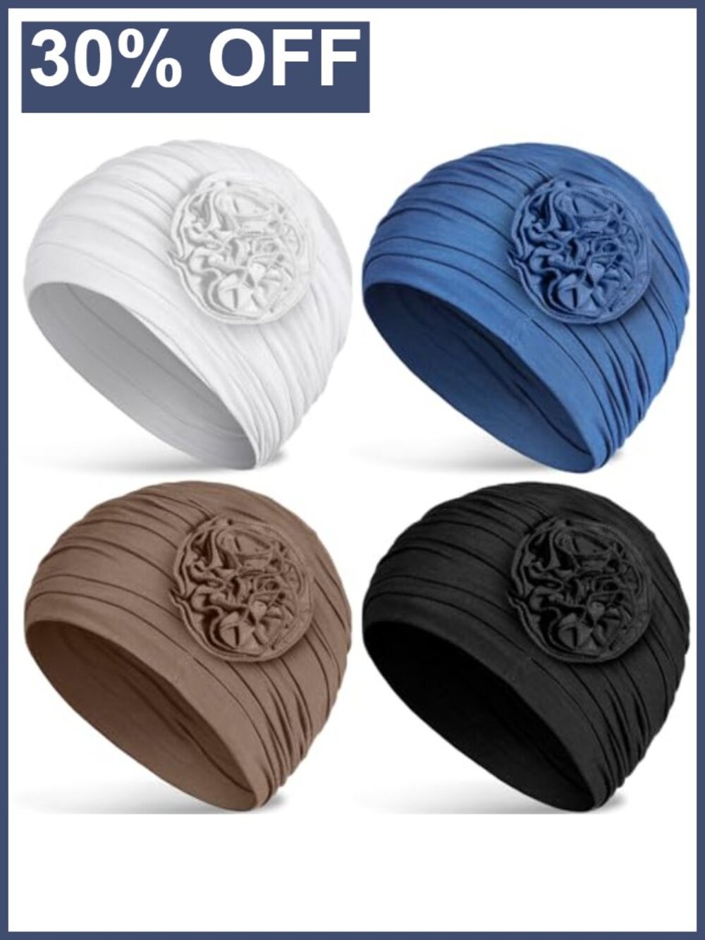 Cotton Spandex Chemo Turban Beanie Hat 4 Pack